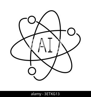 Electron orbit diagrams with inscription AI. Vector line illustration for AI technology concepts, quantum computing visuals. Stock Vector