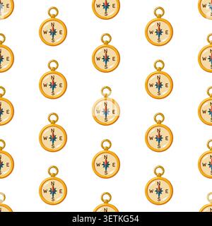 Seamless cartoon pattern with vintage compasses on white background. Cartoon vector print. Stock Vector