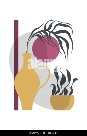 Minimal still life with stylized vase and potted plant Stock Vector