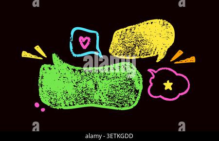 Design with yellow and green crayon speech bubbles. Stock Vector