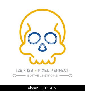 Human skull pixel perfect two color line icon Stock Vector