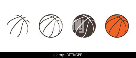 Basketball icon set, Basketball ball vector, Basketball outline, Basketball illustration, Basketball silhouette, Basketball clipart. Stock Vector