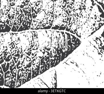 Abstract monochrome textured background of leaf with dark gray organic shapes and white speckled details Stock Vector