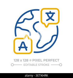 Language learning pixel perfect two color line icon Stock Vector