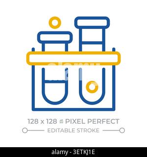Test tubes on rack pixel perfect two color line icon Stock Vector