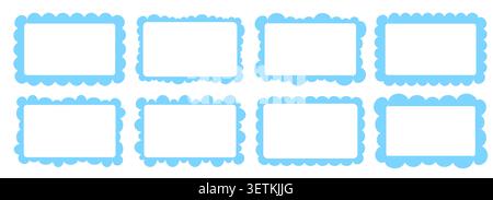 Fluffy cloud frame set. Cloud shaped scalloped and jagged frame silhouette rectangular borders frames with scalloped edges. For labels, cards, invitations, posters and stationery. Vector illustration Stock Vector