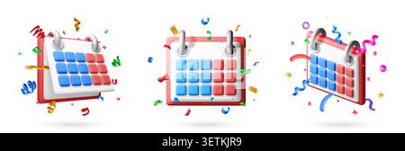Set of 3D calendar with colorful confetti Stock Vector