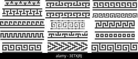 Ancient Greek key ornament frame with Roman geometric motif. Seamless vector border stripe collection in classic Mediterranean style. Stock Vector