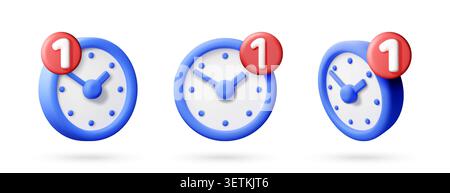 3D set of clock with notification bubble Stock Vector