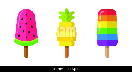 Flat design fruit and rainbow ice pops Stock Vector