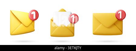 Set of 3D envelope icons with notification bubble Stock Vector