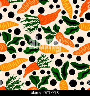 carrots with polka dots on orange background seamless pattern Stock Vector