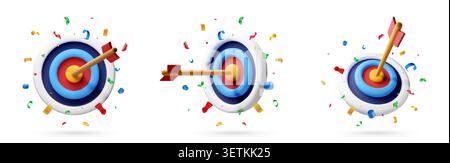 3d target icon with arrow hitting bullseye. Stock Vector