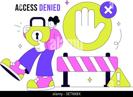 Access Denied Vector Illustration Featuring Cybersecurity Protection, Authentication Failure, User Restriction, Secure Login and Data Access Control Stock Vector