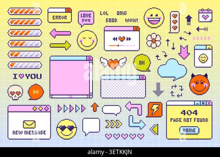 Collection of retro Pixel Art UI Elements. Vector. Stock Vector
