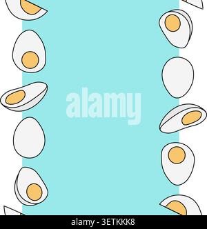 boiled eggs with yolks Egg colored Vertical border frame template hand drawn illustration. Vector graphic line art. Perfect for invitation cards for p Stock Vector