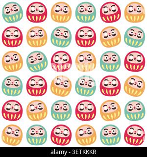 Seamless Pattern of Multicolor Daruma Dolls on White Background Vector Illustration Stock Vector