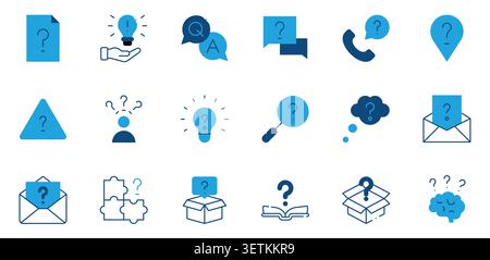 Question and Help Filled Icons Set Editable Stroke Vector Illustration. FAQ, Inquiry, Support, Solution and Problem Solving Stock Vector