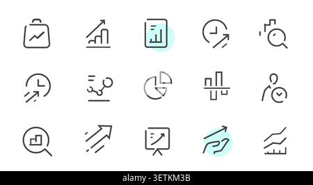 Business analytics line icons set with charts, reports and growth symbols Stock Vector