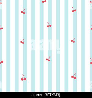 Green and white stripe pattern strawberries pattern Stock Vector