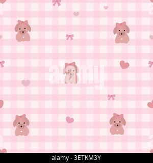 Cute couquette pet and bow with plaid pattern. Seamless fabric design pattern Stock Vector