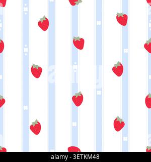 Blue and white stripe pattern strawberries pattern Stock Vector