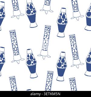 Sensory Lava Lamp and Bubble Tube Seamless Pattern. Kids Snoezelen Room Equipment on White Repeating Background. Visual Stimulation Light Column Wallp Stock Vector
