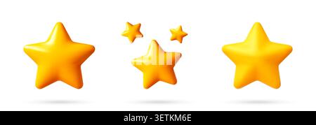 Yellow star icon set in 3D style. Stock Vector