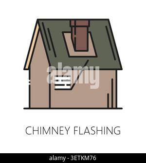 House roof chimney flashing installation line icon or sign. Property construction symbol, house roofing renovation outline vector sign. Home roof maintenance company icon or pictogram Stock Vector