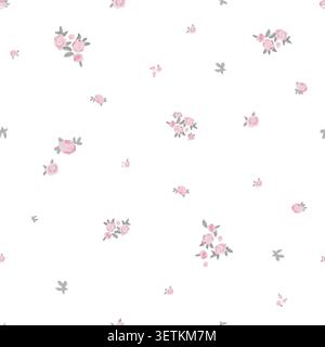 Light pink roses ditsy seamless fabric design pattern Stock Vector