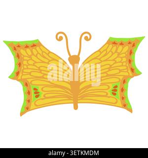 A butterfly with orange wings and pink and yellow patterns. Vector illustration isolated on a white background. Stock Vector