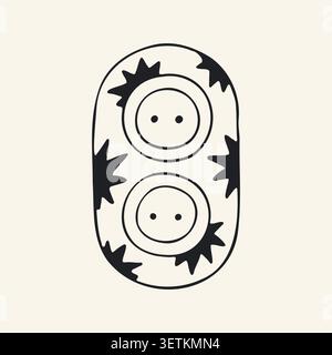 Hand drawn vector illustration of a double electrical socket. Decorative wall outlet with a playful starburst or floral pattern. Stylized home utility Stock Vector
