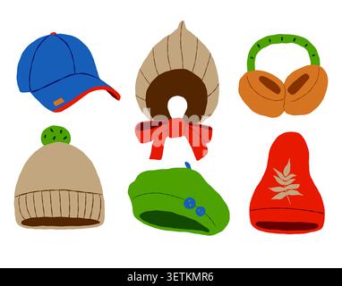 Autumn and winter hats vector collection in flat style Stock Vector