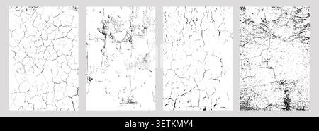 Set of four cracked and weathered texture panels, perfect for grunge backgrounds, abstract design Stock Vector
