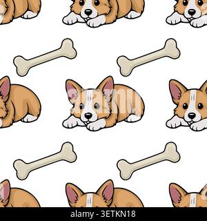 Adorable Corgi dog illustration seamless pattern with bones, cute puppy vector background Stock Vector