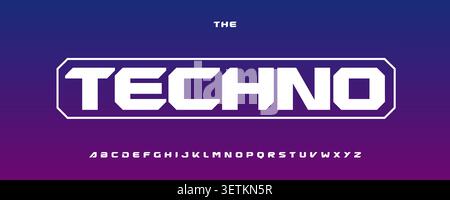 Techno Font, Bold Geometric Letters, Heavy Alphabet for Awesome Sport Headline, Technology Startup Branding, Modern Futuristic Typographic Design Stock Vector