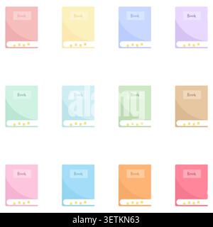 Pastel book icon collection featuring colorful educational stationery for back to school projects. Flat vector design suitable for learning, classroom Stock Vector