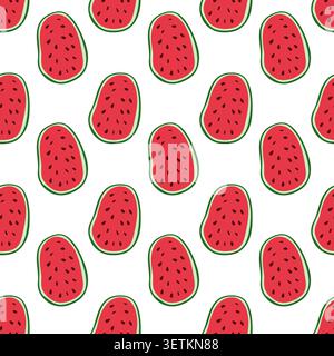 Seamless Watermelon Slice Pattern with Red Flesh and Seeds on White Background Vector Illustration Stock Vector