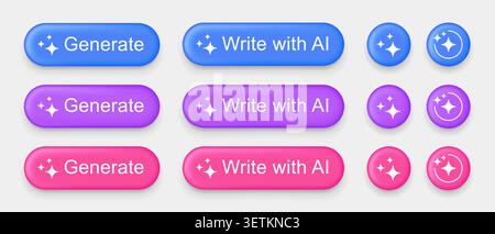 3D AI button collection with glossy gradient effect for modern web and mobile interfaces. Vector illustration Stock Vector