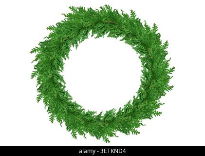 Green plain cedar wreath with isolated cutout on white Stock Photo
