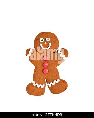 Happy gingerbread girl cookie isolated cutout on white Stock Photo