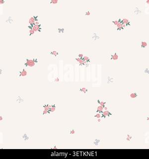 Pink roses ditsy with bow seamless pattern Stock Vector