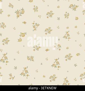 Yellow roses ditsy seamless fabric design pattern Stock Vector