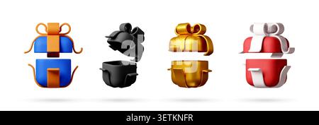 Collection of four 3D gift box icons Stock Vector
