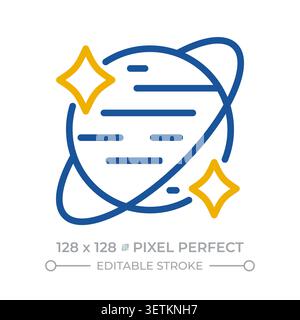 Planet with ring pixel perfect two color line icon Stock Vector