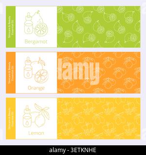 Bergamot Orange and Lemon Citrus Essential Oil Labels for Skincare and Beauty Products Stock Vector