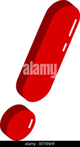 Red three dimensional exclamation mark with glossy highlights. Stock Vector