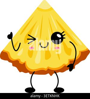 Cute Winking Pineapple Slice Character with Big Eyes Happy Kawaii Fruit Mascot Vector Illustration Stock Vector
