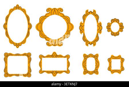 Vector set of hand drawn baroque frames isolated from the background. Rich collection of antique flat framework for invitations, stickers, and postcar Stock Vector
