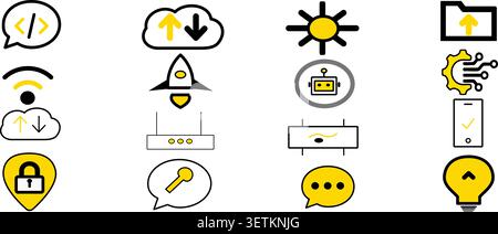 collection technology icons with black and yellow colors Stock Vector